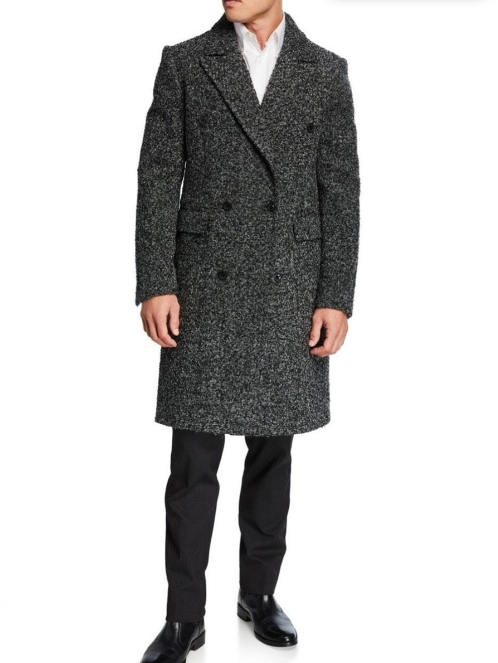 Karl Lagerfeld Paris Textured Wool Blend Peacoat / Overcoat - Salt & Pepper Sz S